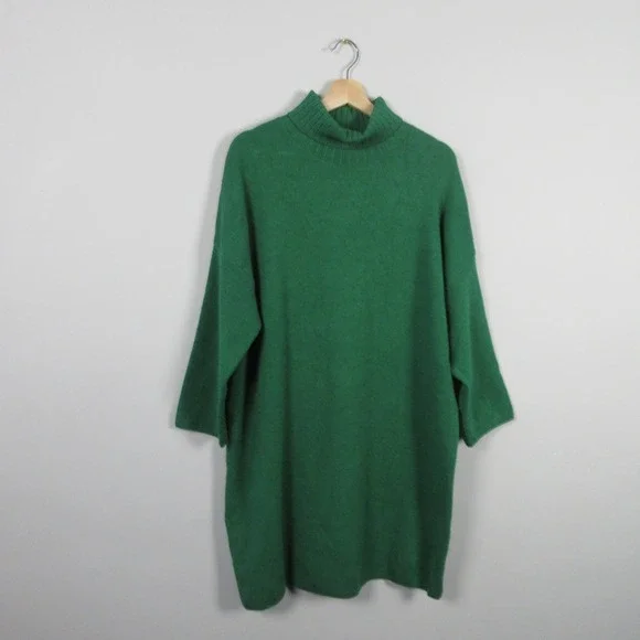 POMANDER PLACE Vivianne Green Turtleneck Oversized Sweater Dress XL 3/4 Length - Picture 1 of 10